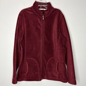 Woolrich Fleece Zip Up Jacket Women Medium Maroon Outdoor Comfort Casual Pockets